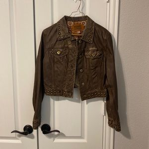 Brown cropped leather jacket